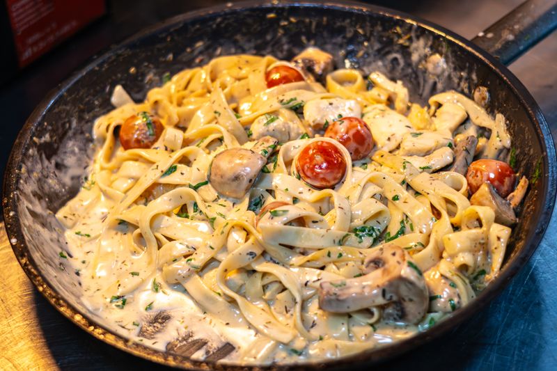 Creamy pasta carbonara with pancetta and parmesan