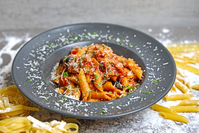 Penne arrabbiata pasta with spicy tomato sauce